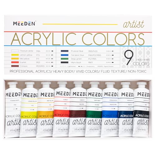 MEEDEN Artist Acrylic Paint Set - 60ml/ 2oz*9 Heavy Body Acrylic Paint Tubes - Art Supplies for Canvas Painting