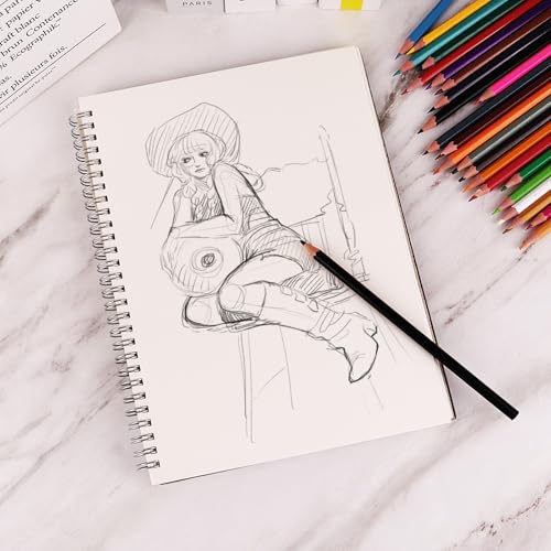 DSTELIN 10 x 7.5 Inch Spiral Bound Sketch Book for Drawing, 50 Sheets 68LB/100GSM Acid-Free Paper, Hardcover Sketch Pad for Students and Adults