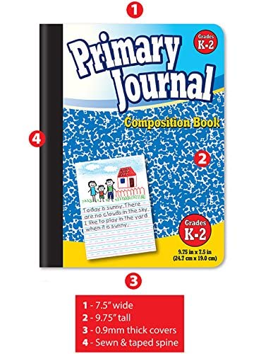 Better Office Products Primary Journals, Hardcover Kindergarten Journal & Kindergarten Composition Notebook, Grades K-2 Primary Composition Book with Picture Space, 100 Sheets