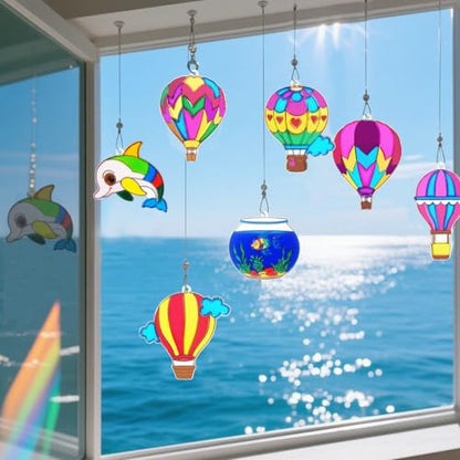 Ayhuhra 30 Sets Hot Air Balloon Suncatcher Craft Kits DIY Window Paint Art Sun Catcher Kits for Home Classroom Party Activities Art Project - style: Hot Air Balloon