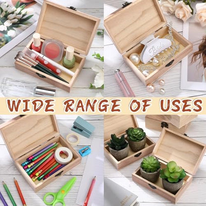 Yookeer 8 Pieces Unfinished Wooden Boxes with Hinged Lid Bulk Wood Box for Crafts Rectangle Keepsake Front Clasp Wooden Storage for Crafts Paint DIY Hobby Jewelry Arts, 6 x 3.7 x 2 Inch