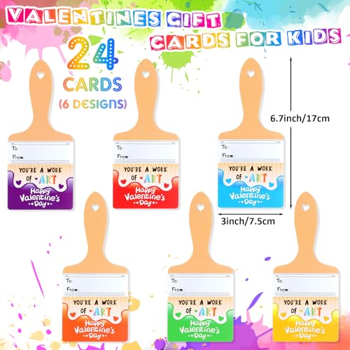 Skyygemm 24 Sets Valentines Day Gifts for Kids Valentines Cards Mini Painting Canvas Panel with Wooden Easel Watercolor Paints Brush Kit for School Classroom Exchange Gifts (Rainbow) - style: Rainbow