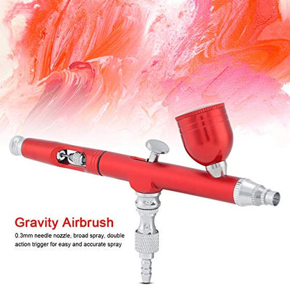 Yosooo Airbrush Kit, Multi-Purpose Gravity Feed Dual Action Paint Spray Gun Set 7CC Capacity 0.3MM Spray Kit Tools for Paint Art Tattoo Nail Design(Red) - color: Red