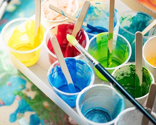200 Pack 1oz/30ml Plastic Graduated Cups | Transparent Scale Cups with 200 Pack Wooden Stirring Sticks for Mixing Paint, Epoxy, Resin