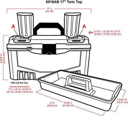 ArtBin 6918AB Twin Top 17 inch Supply Box, Portable Art & Craft Supply Organizer with Handle, [1] Plastic Storage Case, Black - color: Black