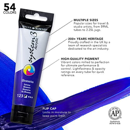 Daler Rowney System3 6-Tube Acrylic Paint Set for Adults - Acrylic Painting Supplies for Artists and Students - Acrylic Paints for Murals Canvas and More - Art Paints for Any Skill Set - style: 6 Pack, Medium Body