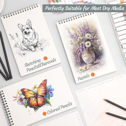 4 Pack Small Sketch Books, 5.5 x 8.5 Inch Mini Sketchbook, 68lb/100gsm Spiral Bound Small Sketch Pad, Acid Free Art Supplies Drawing Painting Sketchbook for Kids, Beginners, Artists (30 Sheets Each) - color: Light Cyan, size: 5.5 × 8.5Inch（4 Pack）