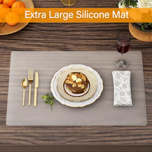 2-Pack Extra Thick Silicone Counter Mats - 24”x16” Large Heat Resistant Kitchen Countertop Protector, Non-Slip Hot Pad Trivet for Air Fryer, Hot Pots & Pans, Coffee Maker(White Translucent) - color: White Translucent