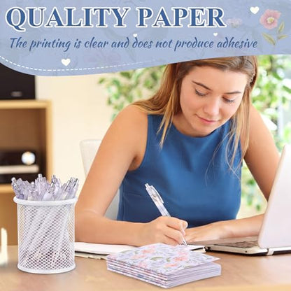 Motiskyy 24 Pcs Blue Hydrangea and Bow Floral Pens Flower Ballpoint Pens Flower Notepads Set Design Line Notebook Employee Gifts Set for Student School Office Supplies, Back to School Gift - style: Pink and White