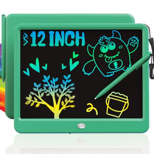 TEKFUN 12 Inch LCD Writing Tablet for Kids, Coloring Drawing Pad, Mess Free Doodle Board, Airplane Travel Toys for Boys and Toddlers, Road Trip Essentials, Gifts for 3-8 Year Old Girls(DarkGreen) - color: Darkgreen, size: 12 inch