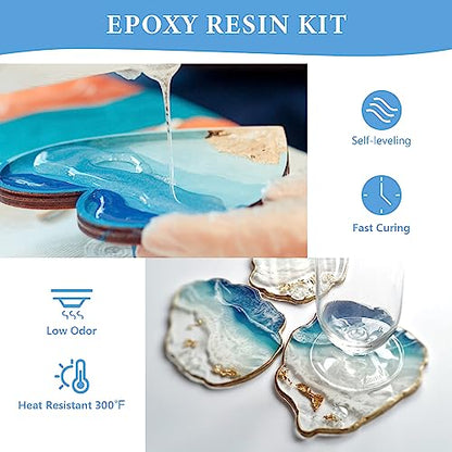 1 Gallon Crystal Clear Epoxy Resin Kit, High-Glossy& No Bubbles, Art & Casting Resin with 16 Epoxy Resin Pigment, Foil Flakes, Sequin,Craft Clear Resin for Art Crafts, Jewelry, Molds - size: 1 Gallon kit