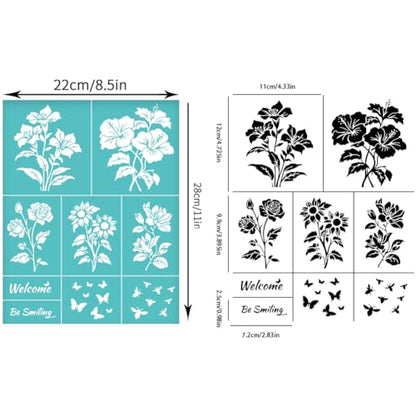2 Sheets Flower Borders Silkscreen Stencil, Reusable Self-Adhesive Silk Screen Printing Floral and Butterfly Pattern Mesh Rose Sunflower Stencil for Painting on Wood Fabric DIY T-Shirt - style: Floral and Butterfly