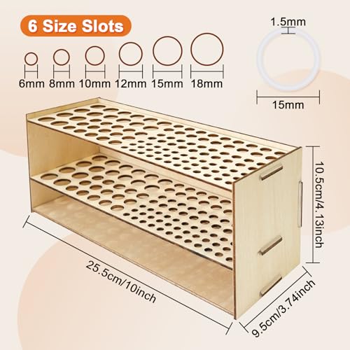 Wooden Paint Brush Holder 105 Holes Paintbrush Holder Organizer Paint Brush Stand Rack with Silicone Rings for Pens Pencils Artist