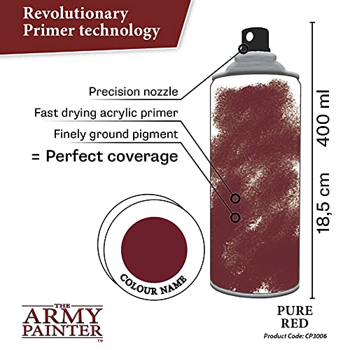 The Army Painter Colour Primer Pure Red, 400 mL Acrylic Spray Primer, Spray Paint Basecoat for Miniature Priming, Tabletop Roleplaying, Boardgames, and Wargames Miniature Modelling - color: Pure Red