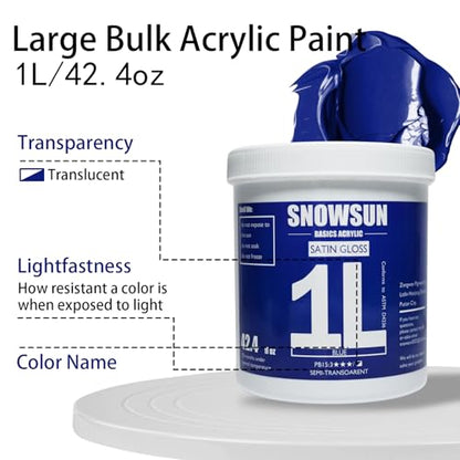 SNOWSUN Blue Acrylic Paints, Large Bulk Heavy Body Acrylic Paint (42.4 oz, 1L) - Non Toxic Gloss Thick Art Paint for Multi-Surface, Canvas Wood Ceramic and Leather, Stone Craft, for Artists & Beginners - color: blue