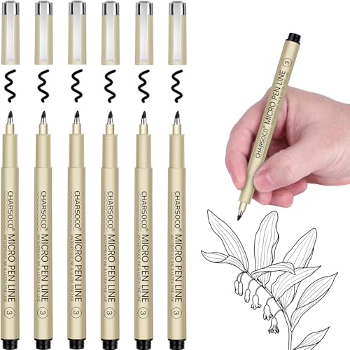 3 Micro Pen, 6 Pack Black Fine Point Pen with Waterproof Archival Ink, 3mm Fineliner Ink Pens for Artist Illustration, Sketching, Anime, Manga, Technical Drawing and Scrapbooking-6 - color: Black, style: 【3】