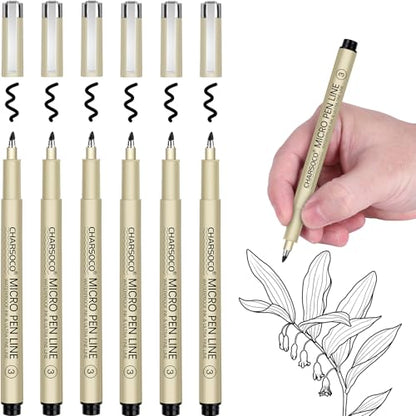 3 Micro Pen, 6 Pack Black Fine Point Pen with Waterproof Archival Ink, 3mm Fineliner Ink Pens for Artist Illustration, Sketching, Anime, Manga, Technical Drawing and Scrapbooking-6 - color: Black, style: 【3】