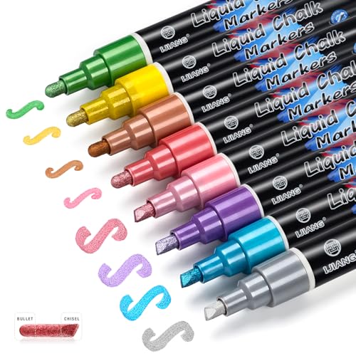 IJIANG Liquid Chalk Markers - Metallic 8Colors, Chalk Markers - 6mm Reversible Tip for Glass, Window, Cars, Chalkboard, Whiteboard, Blackboard Signs - color: 6mm - Metallic Colors