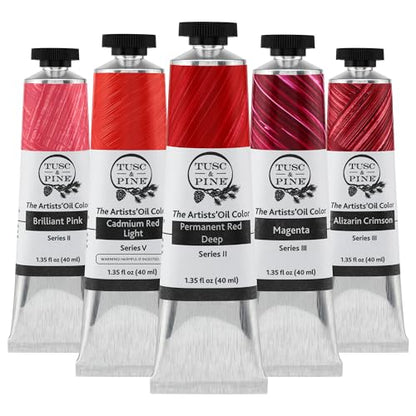 Tusc & Pine Artist Oil Paint - 40 ml Set of 5 - Reds - Non-Yellowing, Rich & Creamy Consistency, Maximum Pigment Load, Small Batch Milled Oil Paints Developed for Professional Artists - color: Reds, size: 6.75 Fl Oz (Pack of 1)