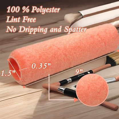 King Origin Paint Roller Covers, 18 Pack, 9 Inch Paint Roller, 3/8 Nap High Dense Roller Covers for Smooth and Textured Rough Surfaces - size: 9-Inch, 18 PCS