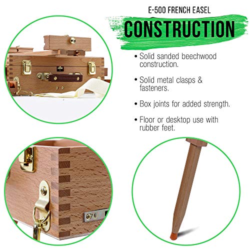 U.S. Art Supply Large Beechwood French Easel, Adjustable Plein Air Easels Sketchbox Tripod for Field & Studio Painting Easel for Adults, Drawing, Display - Portable with Artist Drawer & Palette - style: Easel