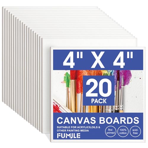 FUMILE 4x4 Mini Canvas for Painting, 20 Pack Small Canvases for Painting Primed Acid Free Canvas Boards for Painting for Beginners & Artist, Blank Canvas Panels for Classroom and Painting Parties. - size: 4x4in