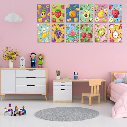 12 Packs Pre Drawn Canvas to Paint, 5" X 7" Fruits Pre Printed Canvas Paint Party for Painting, Pre Stretched Canvas Outline Painting Boards for Beginners, Party Favor - style: Fruits