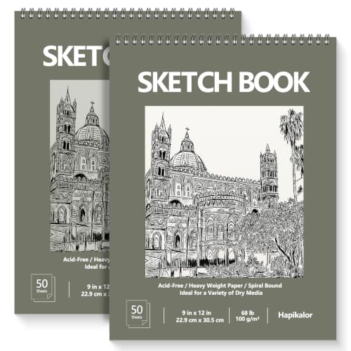 9" x 12" Sketch Book, 2-Pack 50 Sheets Spiral Bound Art Sketchbook, Acid Free Artist Drawing Book Paper, Art Supplies for Kids, Craft Activities, Sketch Paper for Drawing Coloring Sketching(Green) - color: Green, size: 9 x 12 inches