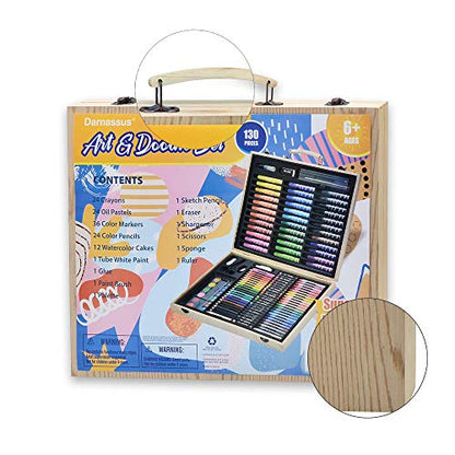 Darnassus 130-Piece Art Set, Deluxe Professional Color Set, with Compact Portable Wooden Case, Art Kit Gift for 4-12 Age