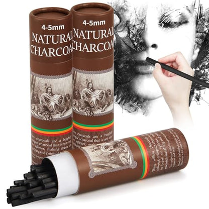 Gueevin 50 Pcs Willow Charcoal Sticks, Willow Charcoal, Artists, Beginners, Students, Perfect for Sketching, Drawing, Shading, and Fine Back to School Christmas Art Gifts (4-5mm) - size: 4-5mm