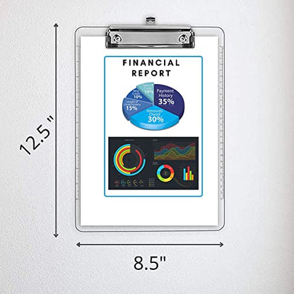 PERFORMORE Clear Acrylic Clipboards 6-Pack | 12” x 9” Letter-Size Writing Boards | Durable Transparent Plastic with Silver Low-Profile Clips | Ideal for Office, School, Events, and Seminars - style: 6 Pack SILVER