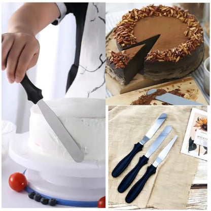 Cake Cream Spatulas, 3 Pieces of Cake Angled Spatula with Stainless Steel, Professional Cake Decorating, Pastry & Baking, Icing Frosting Cream Chocolate Cake Spatula (3 Pcs Black) - color: 3 Pcs Black