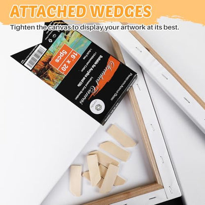 CONDA 16x20 inch Stretched Canvas for Painting, 5 Pack Primed Large Canvas, Primed Acid-Free Cotton 5/8 Inch Profile Value Bulk Pack for Acrylics, Oils Painting - size: 16x20 inch