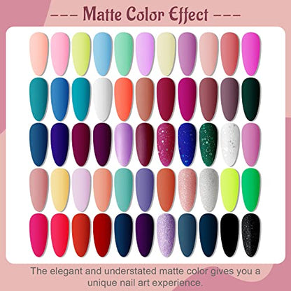 JODSONE Gel Nail Polish Kit 60 PCS with U V Light Soak off Base Top Coat 55 Shine Colors Gel Nail Kit Bright and Dark Brown Wine Red Series Manicure Set for Women and Girls - color: B10