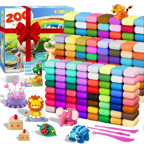 MuseLuxe Air Dry Clay - 200 Pack Modeling Clay Kit with 3 Sculpting Tools,Safe & Non-Toxic,DIY Magic Toys Gifts for Boys,Girls,Kids - color: 200 Colors