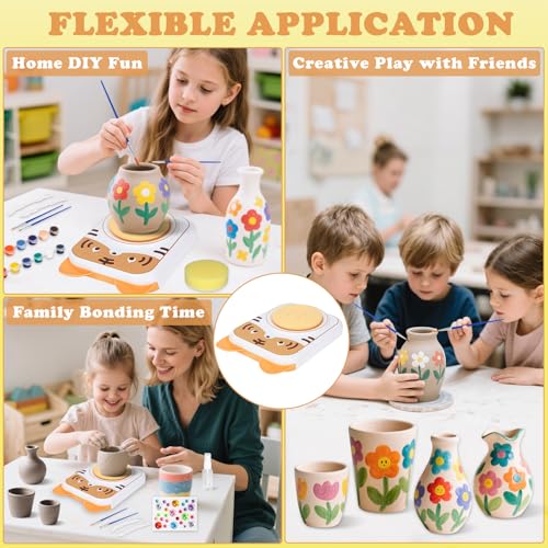 YOOIU Pottery Wheel for Kids, Art Supplies Arts & Crafts Kit, Crafts Toys for Girls 6+, Pottery Studio Craft Kit with 4 Pack Air-Dry Clay,Girls Toys Birthday Gift for Kids Ages 6 7 8 9 10 11 12+ - color: White -Tiger