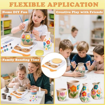 YOOIU Pottery Wheel for Kids, Art Supplies Arts & Crafts Kit, Crafts Toys for Girls 6+, Pottery Studio Craft Kit with 4 Pack Air-Dry Clay,Girls Toys Birthday Gift for Kids Ages 6 7 8 9 10 11 12+ - color: White -Tiger