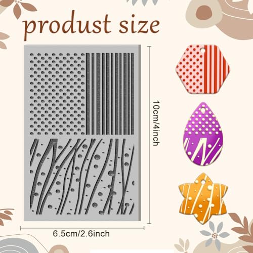 CHGCRAFT Dots Vertical Lines Clay Texture Mat Polymer Clay Molds DIY Clay Texture Tools for Clay Pottery Earring Jewelry Making Stamp Engraving Machines, Mixed Shapes, 3.9x2.6inch - style: Dots