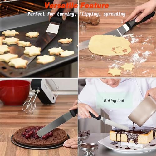 Cake Cream Spatulas, 3 Pieces of Cake Angled Spatula with Stainless Steel, Professional Cake Decorating, Pastry & Baking, Icing Frosting Cream Chocolate Cake Spatula (3 Pcs Black) - color: 3 Pcs Black