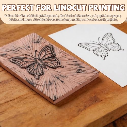 Oopsu Linocut Printmaking Kit - 6 PCS 4"x6" Soft Rubber Linoleum Blocks, Brayer & Carving Tools | Block Printing & Stamp Making Supplies for Beginners, Hobbyists & Artists