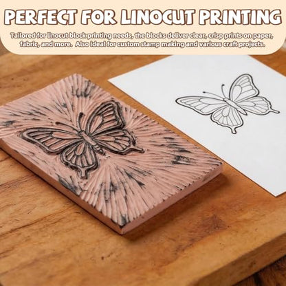 Oopsu Linocut Printmaking Kit - 6 PCS 4"x6" Soft Rubber Linoleum Blocks, Brayer & Carving Tools | Block Printing & Stamp Making Supplies for Beginners, Hobbyists & Artists