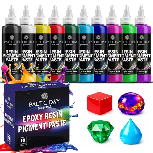 BALTIC DAY 10 Color Pigment Paste for Epoxy Resin Set – Vibrant, Long-Lasting, UV-Resistant – Ultra-Concentrated & High-Gloss for River Tables, Jewelry, Tumblers, Crafts - color: 10 Multi-Colors