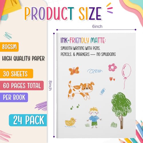 Ireer 24 Pack White Hardcover Blank Book 6x8 Inch Blank Hardcover Sketchbook Bulk 60 Page/30 Sheet Unlined Journal for Writing Stories 200g Cover Make Your Own Book for Drawing DIY Project Guestbook