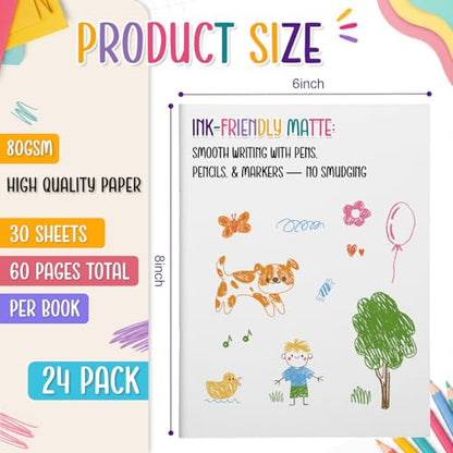 Ireer 24 Pack White Hardcover Blank Book 6x8 Inch Blank Hardcover Sketchbook Bulk 60 Page/30 Sheet Unlined Journal for Writing Stories 200g Cover Make Your Own Book for Drawing DIY Project Guestbook