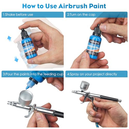 Airbrush Paint - 22 Colors with 2 Thinner Metallic Air Brush Paint Set, Ready to Spray Water-Based Opaque & Neon & Iridescent Acrylic Paint for Beginners Hobbyist, Air brush Paint Kit, 20 ml/Bottle