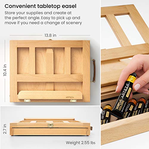 Arteza Acrylic Art Set, Includes Tabletop Easel, 12 Acrylic Paint Tubes, Palette Paper, 10 Paintbrushes, Canvas Pads & Canvas Panels, Art Supplies for Beginners and Professional Artists - style: Art Set with Easel