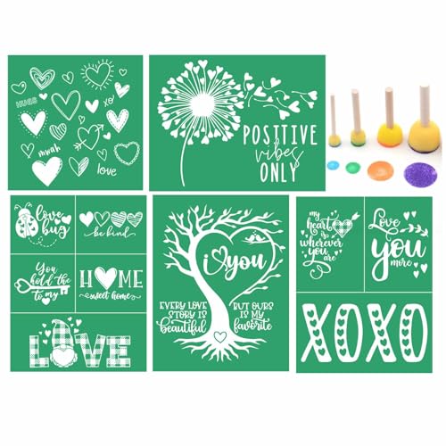 DGAGA 9PCS Love Heart Silk Screen Stencils Self Adhesive Screen Printing Stencil Reusable Valentine Mesh Stencils Couple Transfers for Chalk Paste on Wood,Fabric,DIY Home Decor,Chalks Paste - color: 9pcs stencils