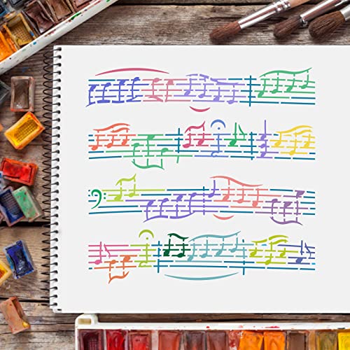 FINGERINSPIRE Music Stencils Template 11.8x11.8 inch Plastic Music Notes Drawing Painting Stencils Sheet Music Square Reusable Stencils for Painting on Wood, Floor, Wall and Tile