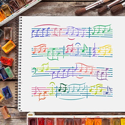 FINGERINSPIRE Music Stencils Template 11.8x11.8 inch Plastic Music Notes Drawing Painting Stencils Sheet Music Square Reusable Stencils for Painting on Wood, Floor, Wall and Tile