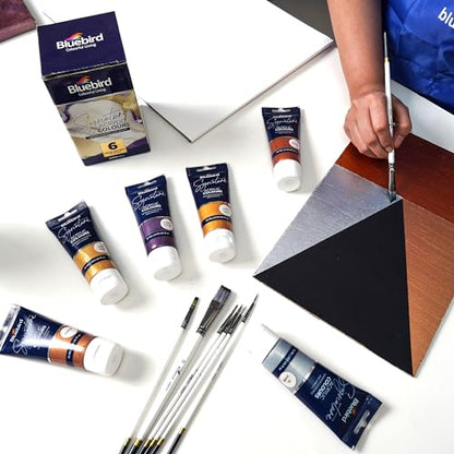 BLUEBIRD Signature Metallic Acrylic Paint Set, Pearlescent Colors, 6-Pack 2.5 Fl Oz each, Professional Acrylic Paints For Professionals, Adults, & Artists - color: Pearlescent
